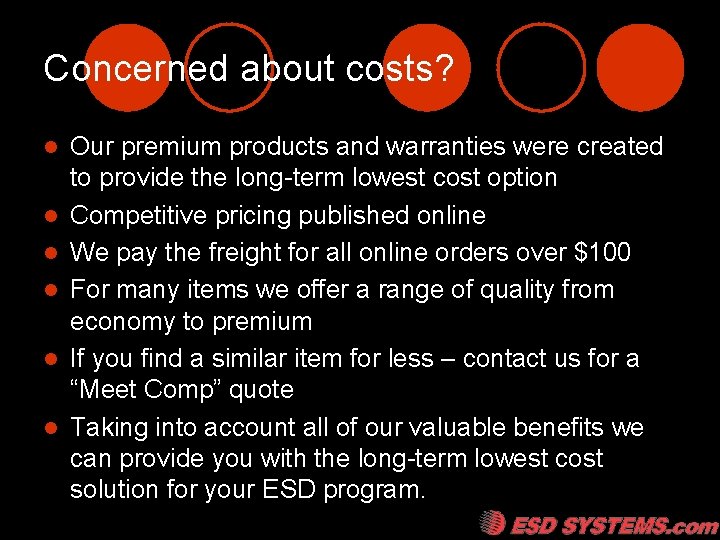 Concerned about costs? l l l Our premium products and warranties were created to