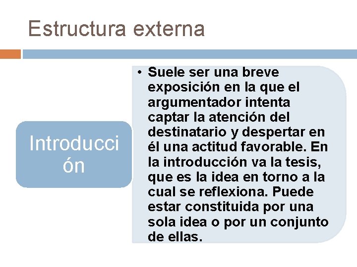 Estructura externa Introducci ón • Suele ser una breve exposición en la que el