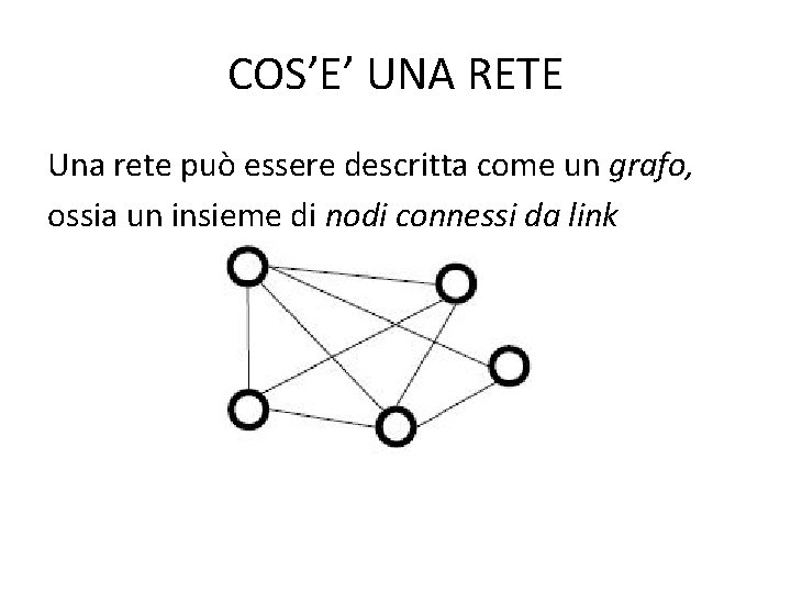 COS’E’ UNA RETE Una rete può essere descritta come un grafo, ossia un insieme