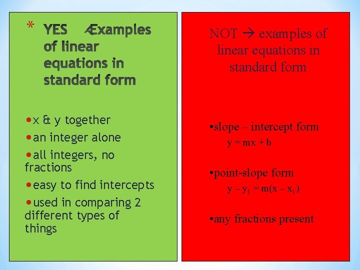 * • x & y together • an integer alone • all integers, no