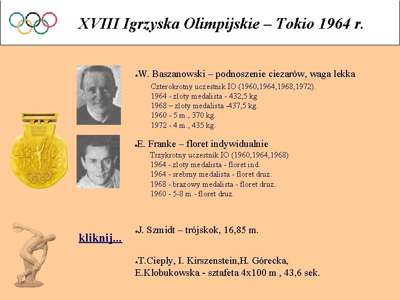XVIII Igrzyska Olimpijskie – Tokio 1964 r. ● W. Baszanowski – podnoszenie ciezarów, waga