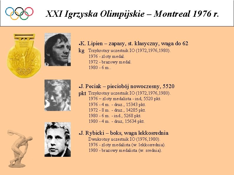 XXI Igrzyska Olimpijskie – Montreal 1976 r. K. Lipien – zapasy, st. klasyczny, waga