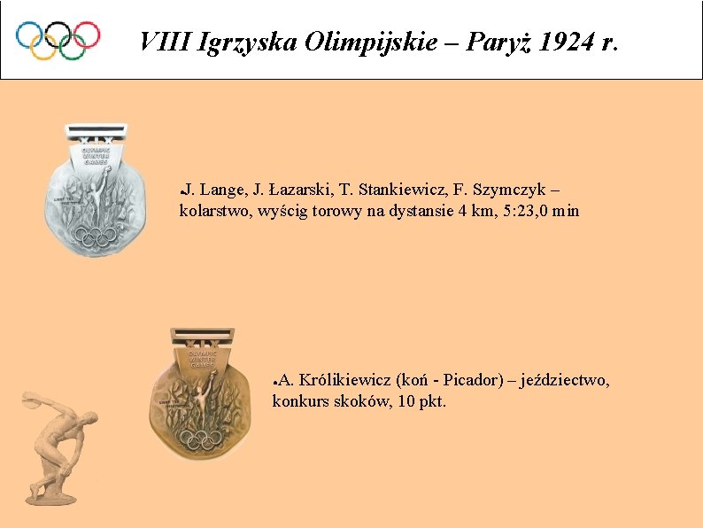 VIII Igrzyska Olimpijskie – Paryż 1924 r. J. Lange, J. Łazarski, T. Stankiewicz, F.