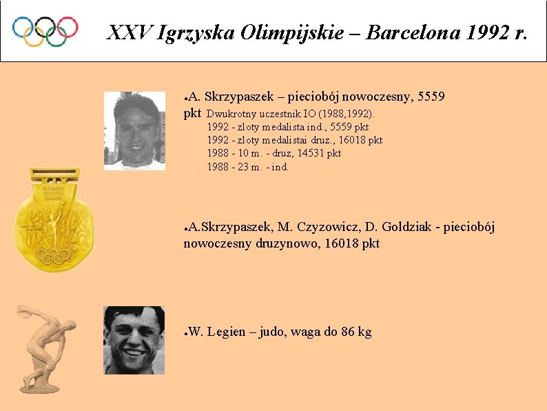 XXV Igrzyska Olimpijskie – Barcelona 1992 r. A. Skrzypaszek – pieciobój nowoczesny, 5559 pkt