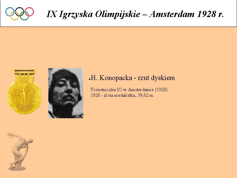 IX Igrzyska Olimpijskie – Amsterdam 1928 r. ● H. Konopacka - rzut dyskiem Uczestniczka