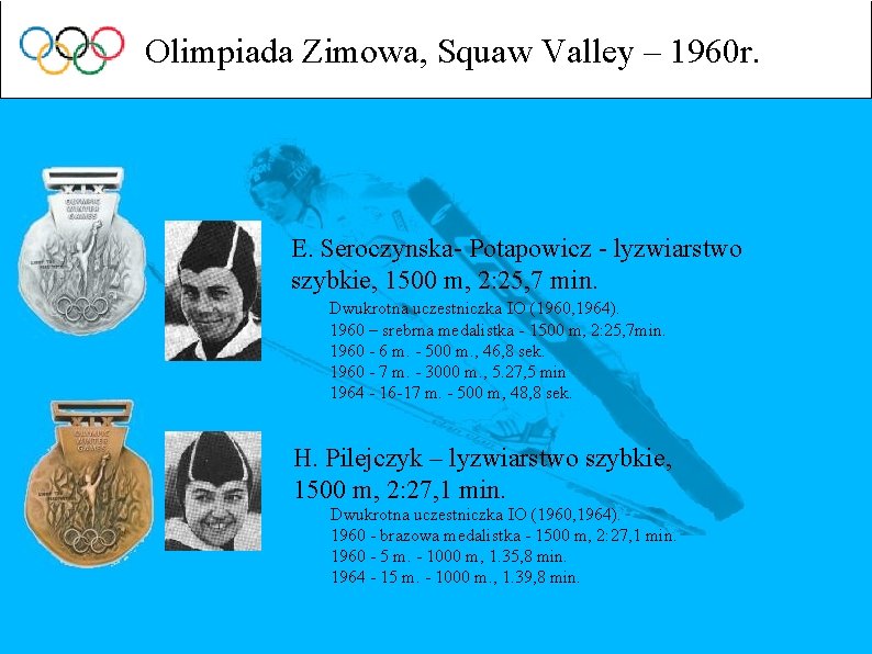 Olimpiada Zimowa, Squaw Valley – 1960 r. E. Seroczynska- Potapowicz - lyzwiarstwo szybkie, 1500