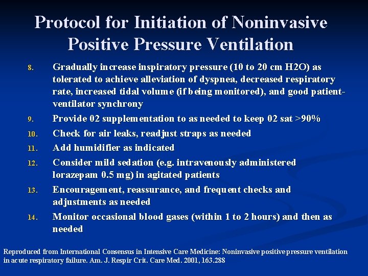 Protocol for Initiation of Noninvasive Positive Pressure Ventilation 8. 9. 10. 11. 12. 13.