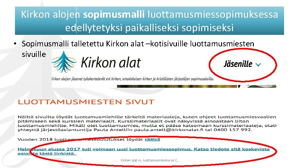 Kirkon alojen sopimusmalli luottamusmiessopimuksessa edellytetyksi paikalliseksi sopimiseksi • Sopimusmalli talletettu Kirkon alat –kotisivuille luottamusmiesten