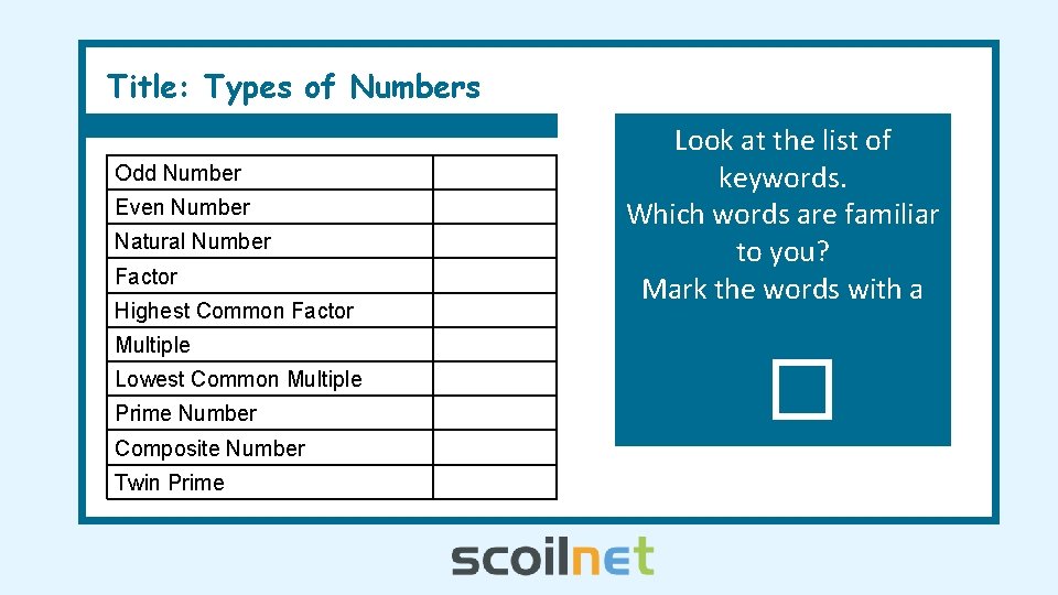 Title: Types of Numbers Odd Number Even Number Natural Number Factor Highest Common Factor