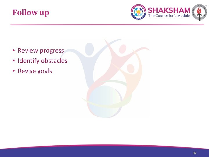 Follow up • Review progress • Identify obstacles • Revise goals 34 