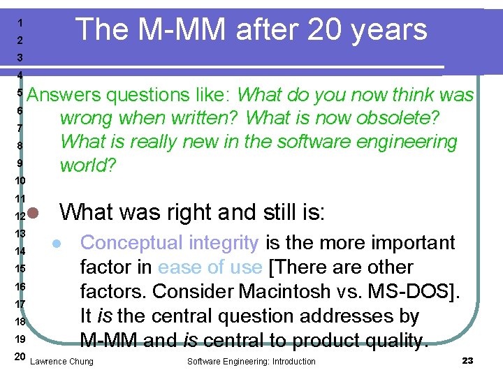 The M-MM after 20 years 1 2 3 4 Answers questions like: What do