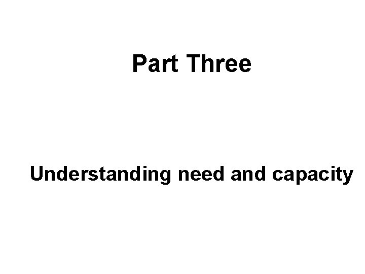 Part Three Understanding need and capacity 