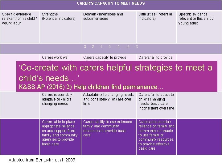 CARER’S CAPACITY TO MEET NEEDS Specific evidence relevant to this child / young adult