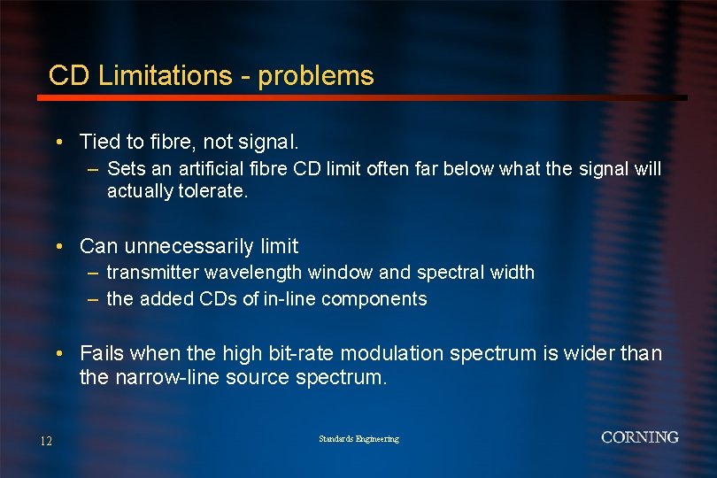 CD Limitations - problems • Tied to fibre, not signal. – Sets an artificial