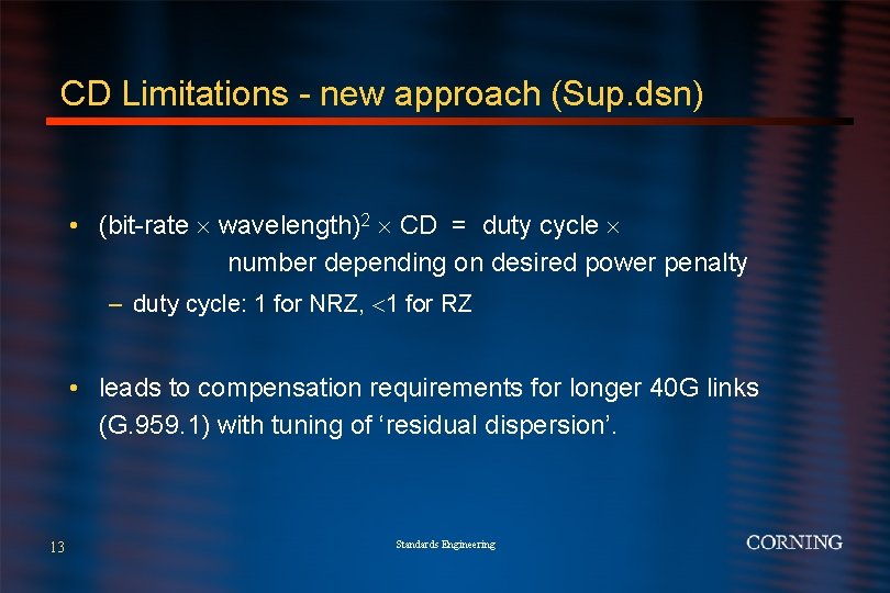 CD Limitations - new approach (Sup. dsn) • (bit-rate wavelength)2 CD = duty cycle