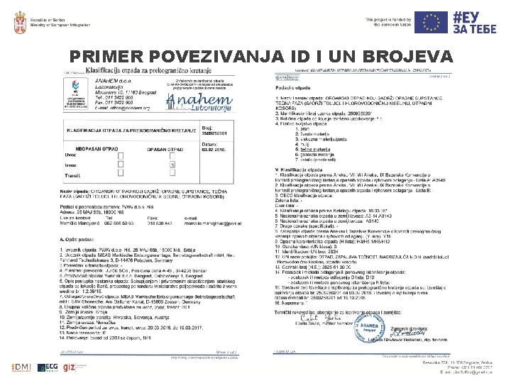 PRIMER POVEZIVANJA ID I UN BROJEVA PRIMER POVEZIVANJA ID I UN BROJEVA