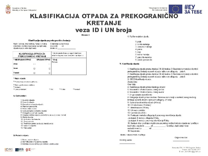 KLASIFIKACIJA OTPADA ZA PREKOGRANIČNO KRETANJE veza ID i UN broja KLASIFIKACIJA OTPADA ZA PREKOGRANIČNO KRETANJE veza ID i UN broja