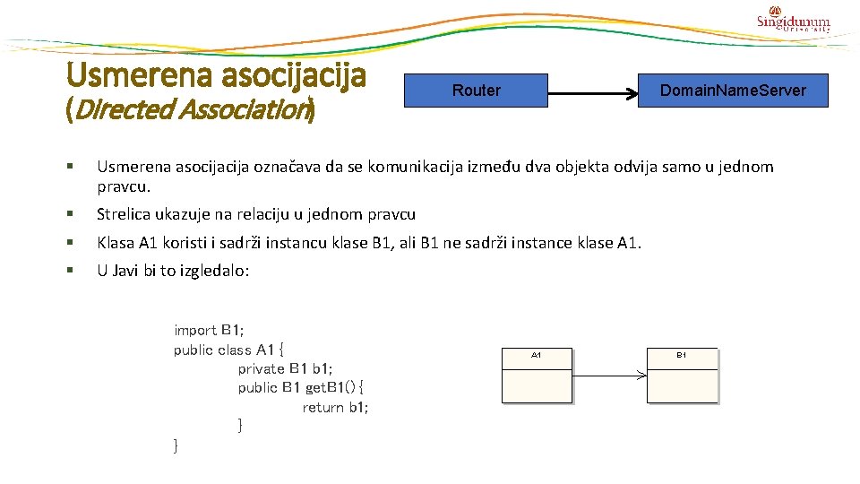 Usmerena asocija (Directed Association) Router Domain. Name. Server Usmerena asocija označava da se komunikacija