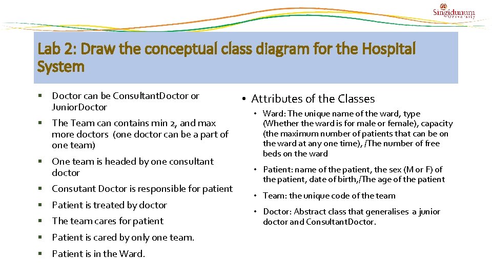 Lab 2: Draw the conceptual class diagram for the Hospital System Doctor can be