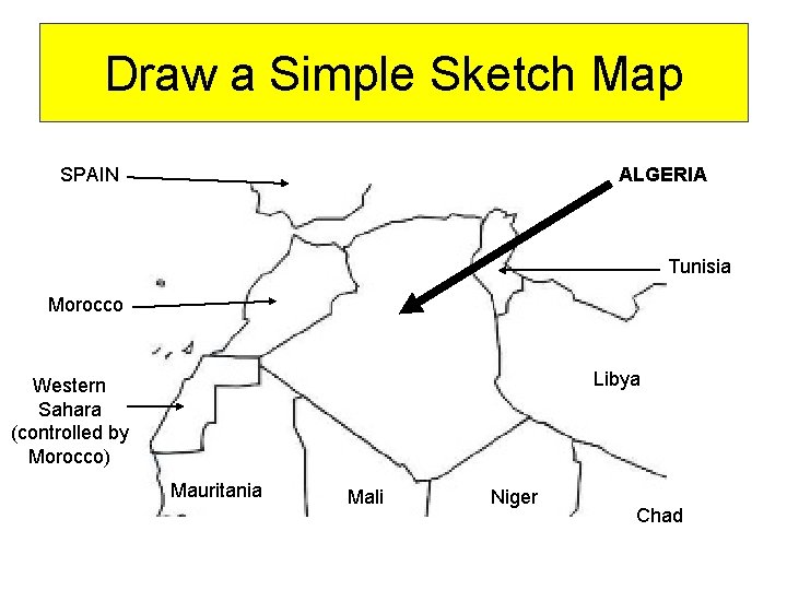 Draw a Simple Sketch Map SPAIN ALGERIA Tunisia Morocco Libya Western Sahara (controlled by