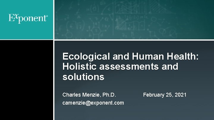 Engineering and Scientific Consulting Ecological and Human Health: Holistic assessments and solutions Charles Menzie,