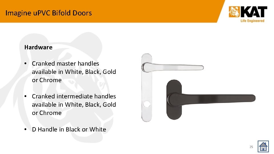 Imagine u. PVC Bifold Doors Hardware • Cranked master handles available in White, Black,