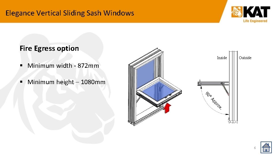 Elegance Vertical Sliding Sash Windows Fire Egress option Inside Outside § Minimum width -