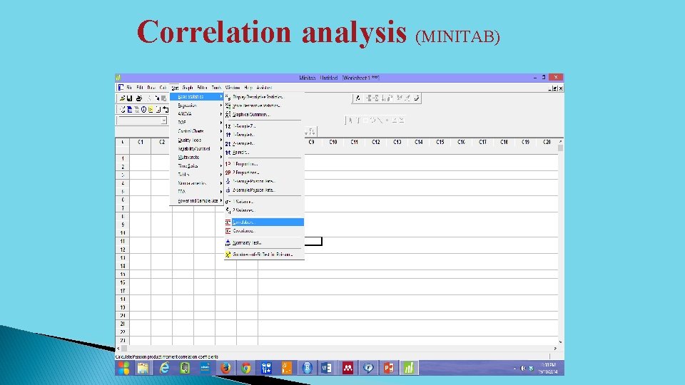 Correlation analysis (MINITAB) 