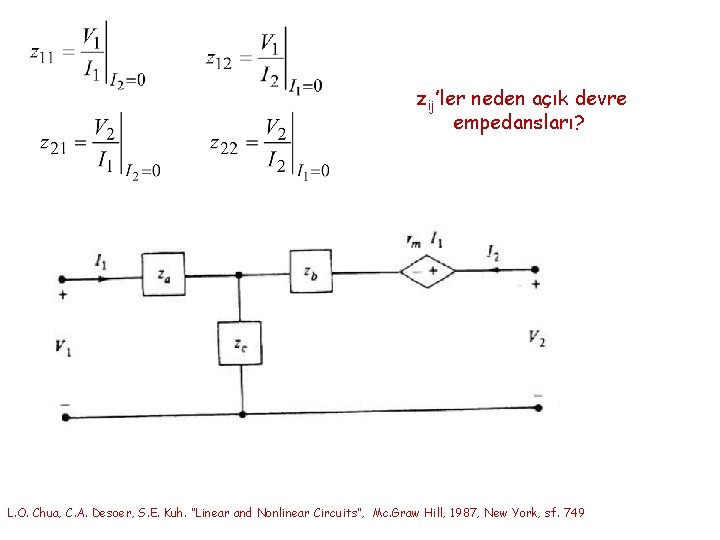 zij’ler neden açık devre empedansları? L. O. Chua, C. A. Desoer, S. E. Kuh.