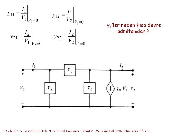 yij’ler neden kısa devre admitansları? L. O. Chua, C. A. Desoer, S. E. Kuh.