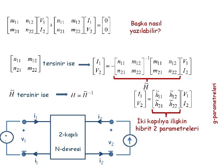 Başka nasıl yazılabilir? tersinir ise i 1 + - + v 1 i 2