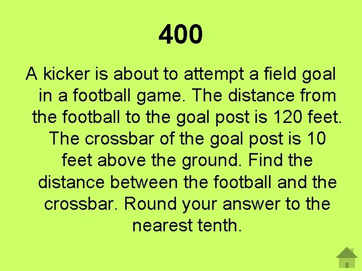 400 A kicker is about to attempt a field goal in a football game. 400 A kicker is about to attempt a field goal in a football game.