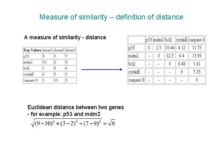 Measure of similarity – definition of distance A measure of similarity - distance Euclidean