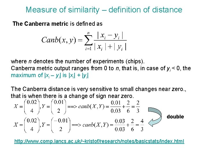 Measure of similarity – definition of distance The Canberra metric is defined as where