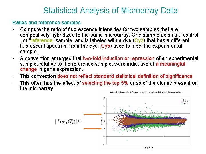 Statistical Analysis of Microarray Data Ratios and reference samples • Compute the ratio of