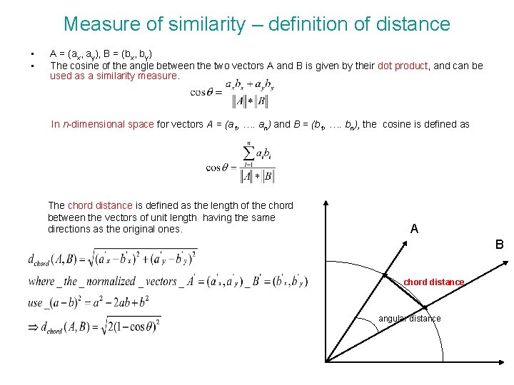 Measure of similarity – definition of distance • • A = (ax, ay), B