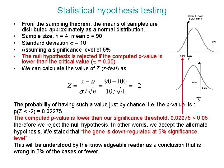 Statistical hypothesis testing • • • From the sampling theorem, the means of samples