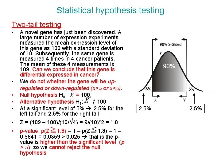 Statistical hypothesis testing Two-tail testing • • • A novel gene has just been