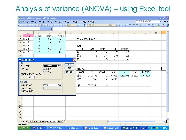 Analysis of variance (ANOVA) – using Excel tool 