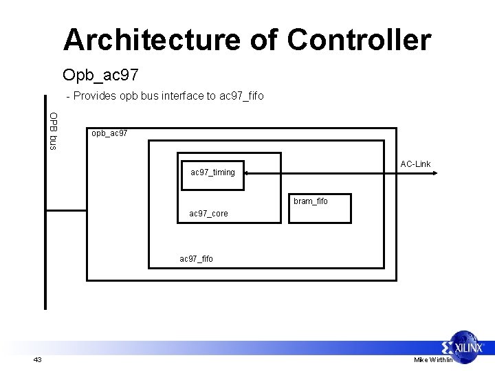 Architecture of Controller Opb_ac 97 - Provides opb bus interface to ac 97_fifo OPB