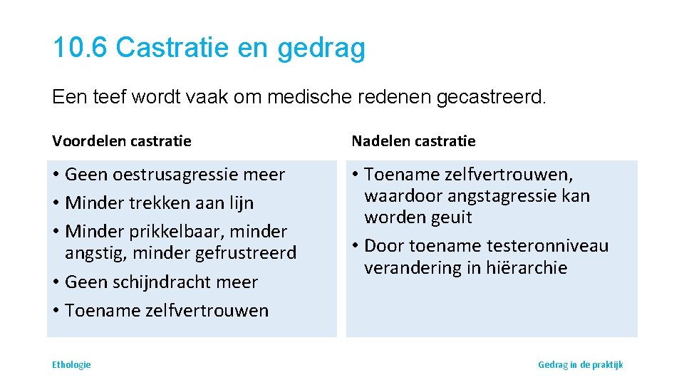 10. 6 Castratie en gedrag Een teef wordt vaak om medische redenen gecastreerd. Voordelen