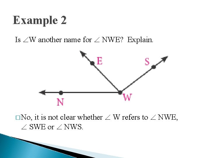 Example 2 Is W another name for NWE? Explain. it is not clear whether