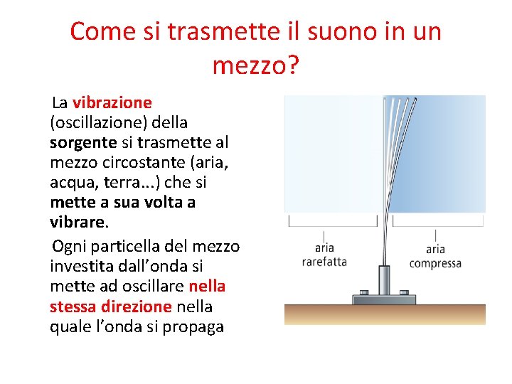 Come si trasmette il suono in un mezzo? La vibrazione (oscillazione) della sorgente si