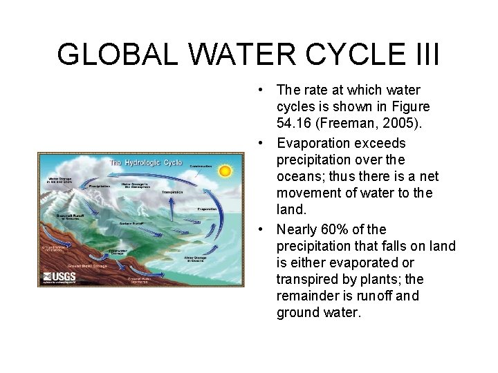 GLOBAL WATER CYCLE III • The rate at which water cycles is shown in