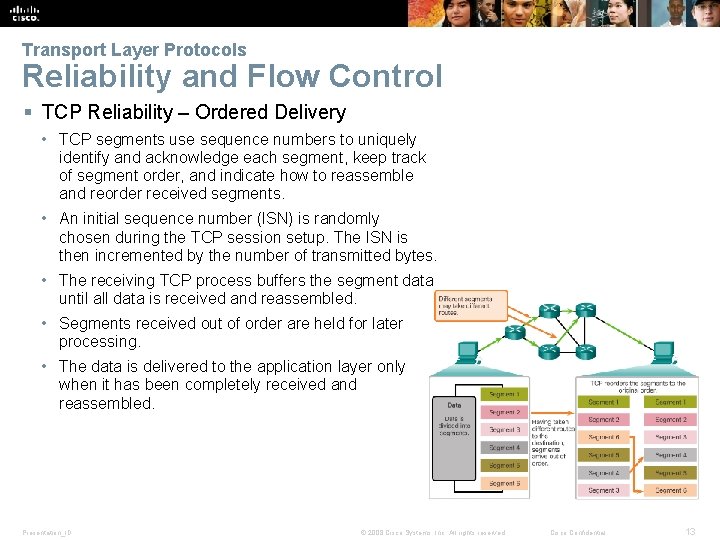 Transport Layer Protocols Reliability and Flow Control § TCP Reliability – Ordered Delivery •