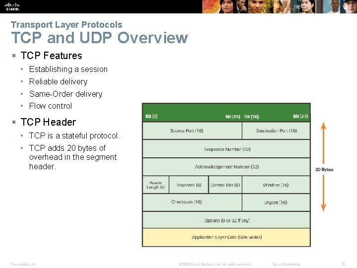 Transport Layer Protocols TCP and UDP Overview § TCP Features • Establishing a session