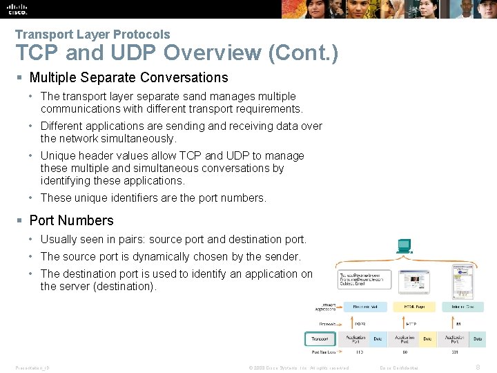 Transport Layer Protocols TCP and UDP Overview (Cont. ) § Multiple Separate Conversations •