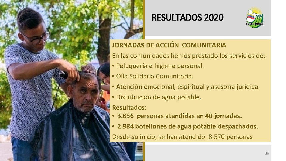 RESULTADOS 2020 JORNADAS DE ACCIÓN COMUNITARIA En las comunidades hemos prestado los servicios de:
