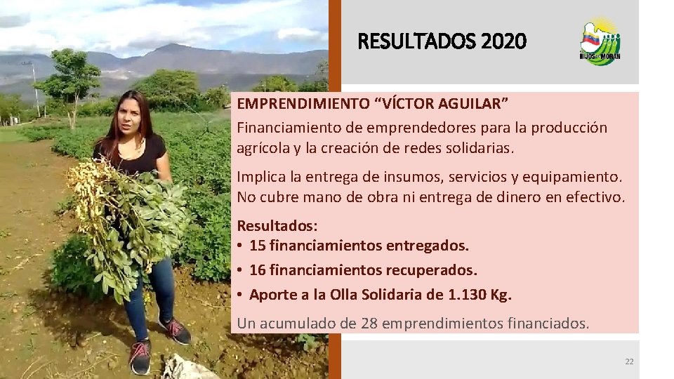 RESULTADOS 2020 EMPRENDIMIENTO “VÍCTOR AGUILAR” Financiamiento de emprendedores para la producción agrícola y la