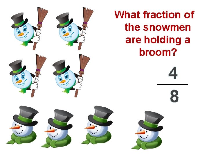 What fraction of the snowmen are holding a broom? 4 8 